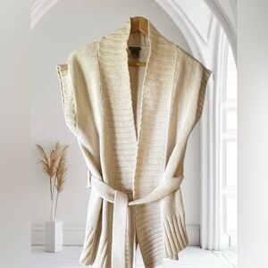Ann Taylor Cream Sleeveless Belted Sweater Vest